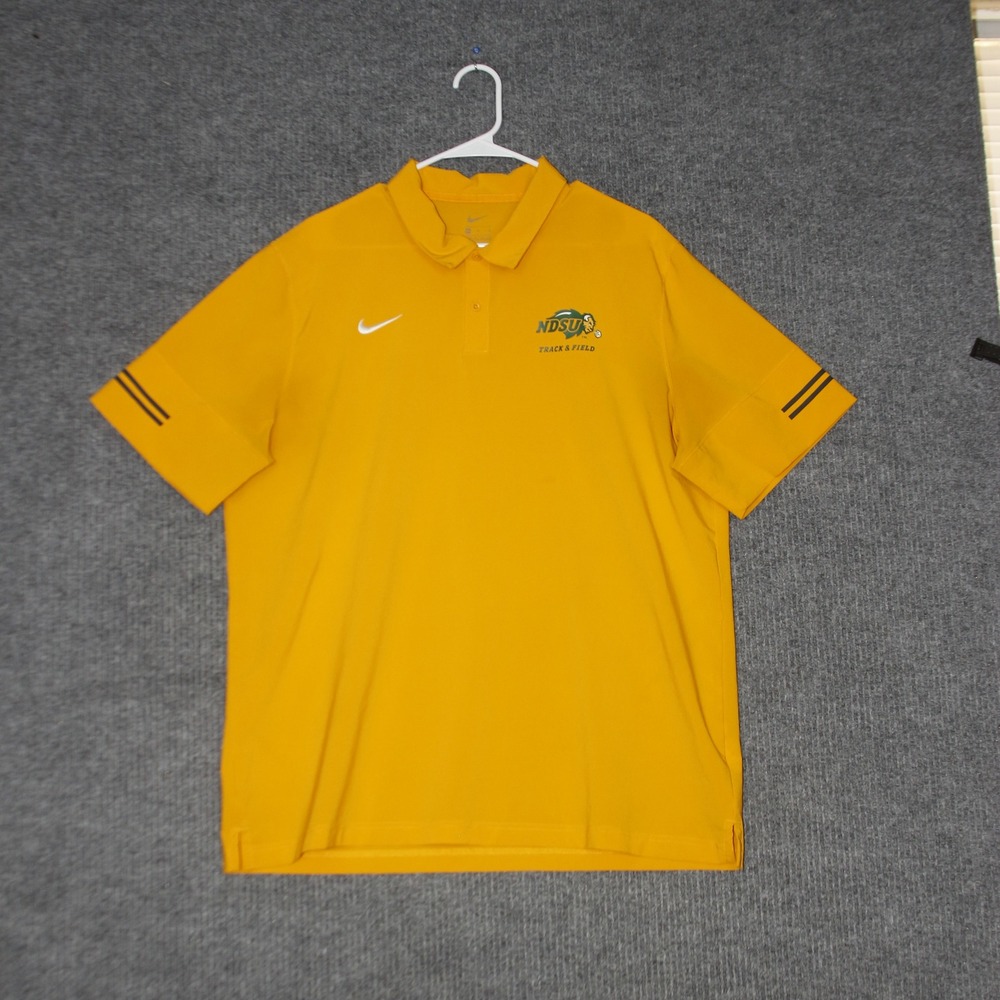 Nike NDSU Track Field Polo Shirt Mens Yellow Short Sleeve Golf Athletic Top